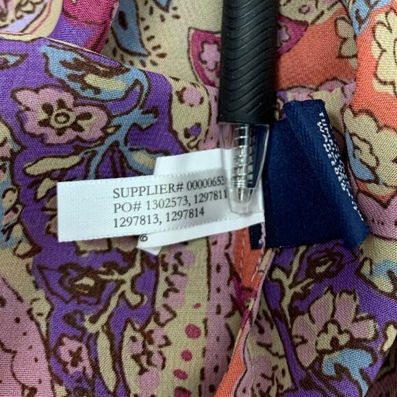 Womens Large Blouse Drawstring Waist Colorful Paisley V Neck 3/4 Sleeve Sheer - Picture 9 of 10